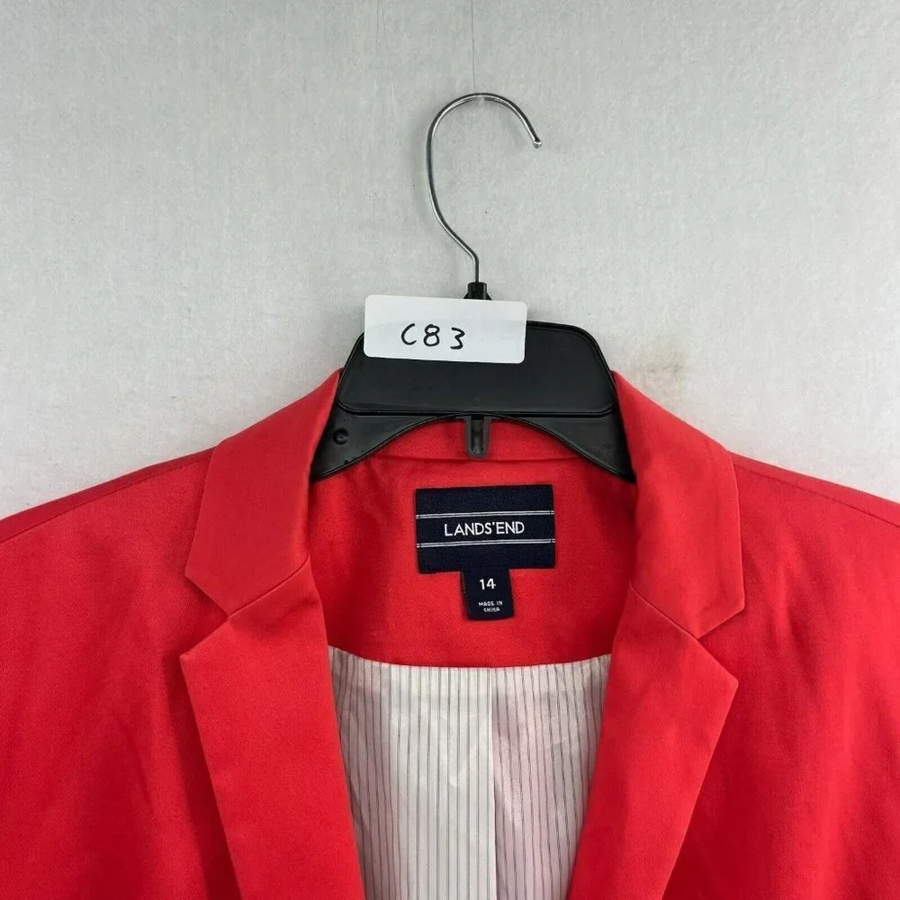 Lands' End Blazer Women's Sz 14 Red One-Button Single-Breasted Striped Lining - Picture 12 of 12